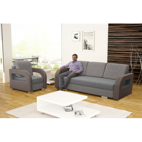 Schlafsofa Klappcouch 3-Sitzer Schlaffunktion + Bettkasten Couch Design Sofa von Xl Moebel