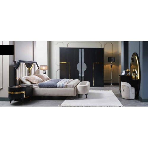 Schlafzimmer Bett Nachttisch Kleiderschrank Kommode Spiegel Hocker Schwarz 7tlg von Xl Moebel