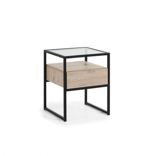 Schlafzimmer Moderner Nachttisch Glasplatte Metallgestell Holz Möbel von Xl Moebel