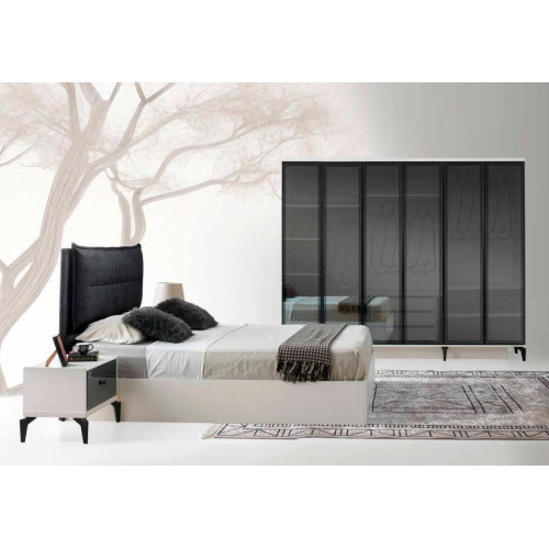 Schlafzimmer-Set 4tlg Weiß Schwarz Zweifarbig Bett Nachttische Kleiderschrank Schlafzimmer-Set 4tlg Weiß Schwarz Zweifarbig Bett Nachttische Kleiderschrank von Xl Moebel