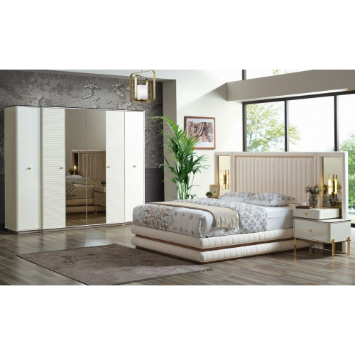 Schlafzimmer Set Bett 2x Nachttische Kleiderschrank Design Möbel 4 tlg. Beige Schlafzimmer Set Bett 2x Nachttische Kleiderschrank Design Möbel 4 tlg. Beige von Xl Moebel