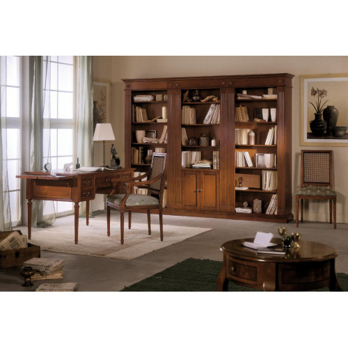 Schreibtisch und Stuhl aus Holz mit Armlehnen Bücherregal Büromöbel Design 3tlg von Xl Moebel
