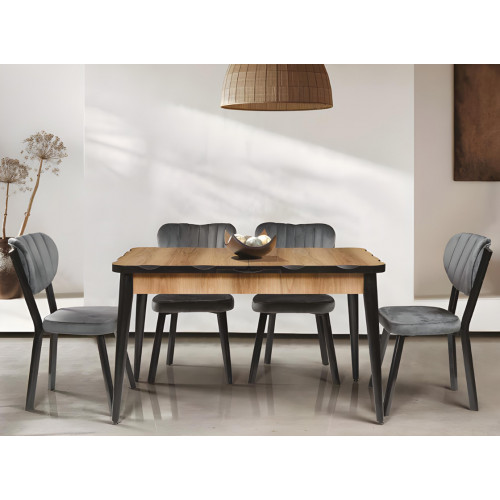 Schwarz-Brauner Esstisch Rechteckiger Esszimmer Tisch Holz Tischplatte von Xl Moebel