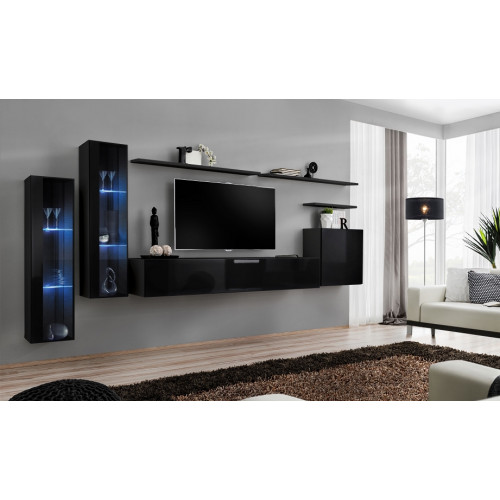 Schwarz Wohnwand Garnitur Wohnzimmer Wandregal Luxus Vitrine Komplett Set Schwarz Wohnwand Garnitur Wohnzimmer Wandregal Luxus Vitrine Komplett Set von Xl Moebel