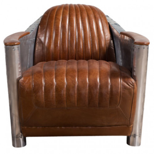 Sessel Echtleder Couch Sofa club Lounge Retro Aviator Vintage Aluminium Flugzeug von Xl Moebel