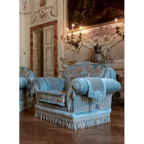 Sessel Sitzer Stoff Ohrensessel Luxus Sitz Holz Wohnzimmer Möbel Blau von Xl Moebel