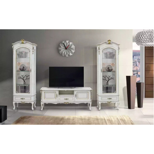 Set 3tlg. Wohnwand TV-Ständer 2x Vitrine Italienische Stil Möbel Weiß von Xl Moebel