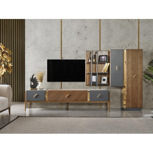 Set wall unit TV stand RTV lowboard sideboard shelves wood brown Set wall unit TV stand RTV lowboard sideboard shelves wood brown von Xl Moebel