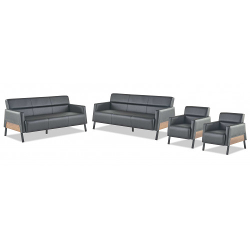 Sofa-Set 3-Sitzer 2x Sessel Schwarz Ledersofas Modern Leder Holz Weich von Xl Moebel