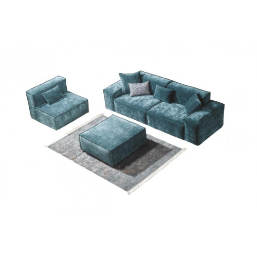 Sofagarnitur Würfel Möbel xxl 3+1 Sitzer Blau Wohnzimmer Sessel Hocker von Xl Moebel
