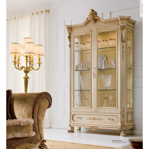 Vitrine Luxus Schränke Vitrinen Holz Wohnzimmer Schrank Beige Barock von Xl Moebel