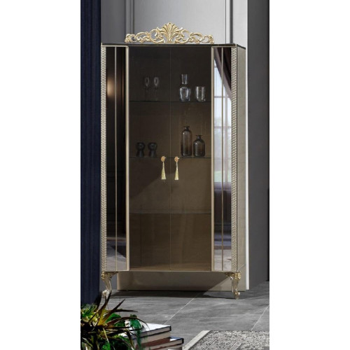 Vitrine Schrank Vitrinen Holz Luxus Klassische Spiegel Esszimmer Beige Vitrine Schrank Vitrinen Holz Luxus Klassische Spiegel Esszimmer Beige von Xl Moebel