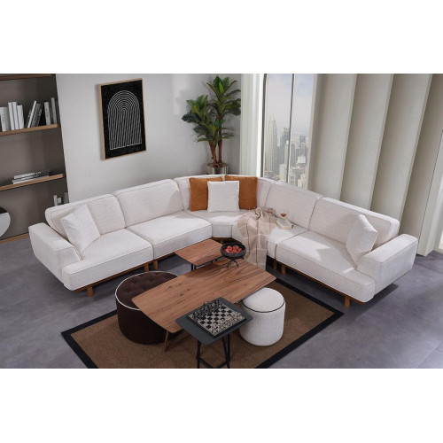 Weißes Wohnzimmer 6tlg Set Designer Polster Ecksofa 2x Hocker Couchtisch von Xl Moebel