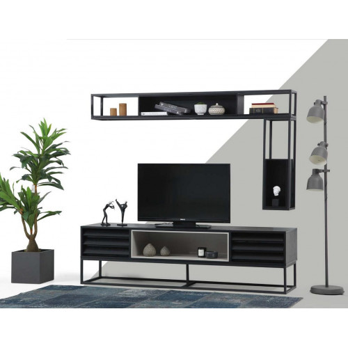 Wohnwand RTV Lowboard Regale TV Ständer Set Holz Modern Schwarz Design von Xl Moebel