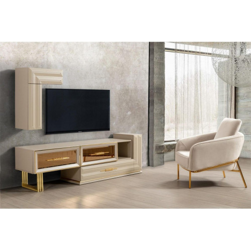 Wohnwand RTV Lowboard Sideboard TV Ständer Wandschrank Beige Moderne Wohnwand RTV Lowboard Sideboard TV Ständer Wandschrank Beige Moderne von Xl Moebel