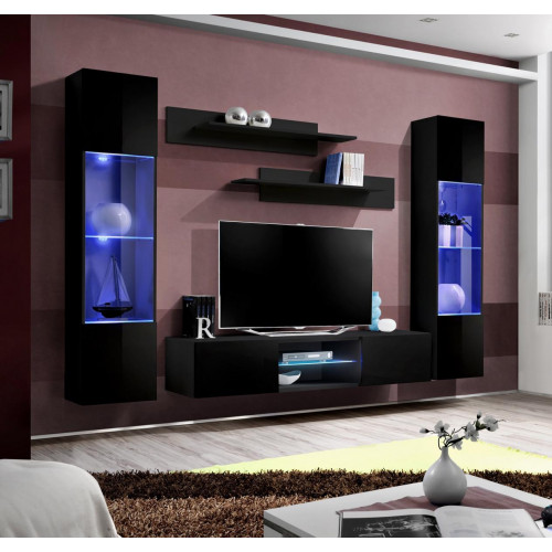 Wohnwand Schwarz Wand Regale Komplett Designer Einrichtung Hänge Vitrine Neu von Xl Moebel