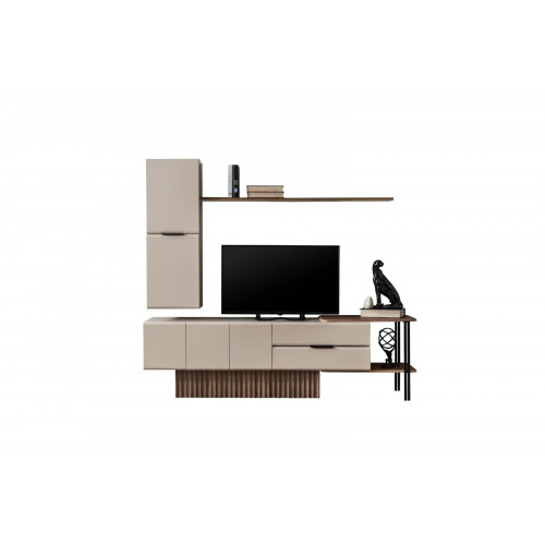 Wohnwand TV Ständer Wandschrank RTV Lowboard Beige Holz Regale von Xl Moebel