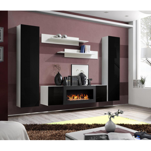 Wohnwand TV-Ständer mit Kamin Wohnzimmer Designer Wandregale Wandschrank Holz Wohnwand TV-Ständer mit Kamin Wohnzimmer Designer Wandregale Wandschrank Holz von Xl Moebel