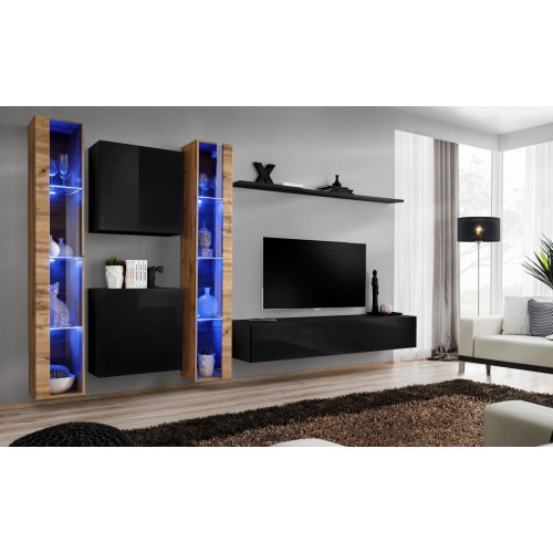 Wohnwand Wandschrank Modern Design TV-Ständer Schwarz Wohnzimmermöbel Komplett von Xl Moebel