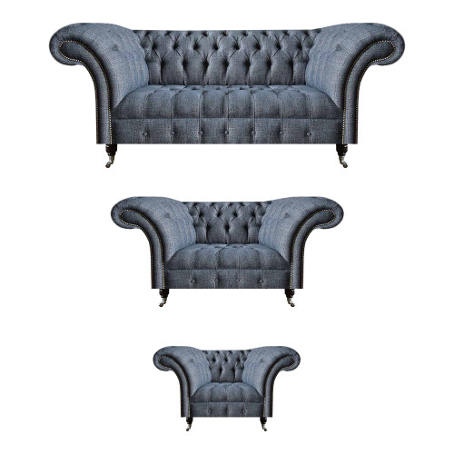 Wohnzimmer Chesterfield Set Designer Graue Sofagarnitur Sessel 3-Sitzer von Xl Moebel