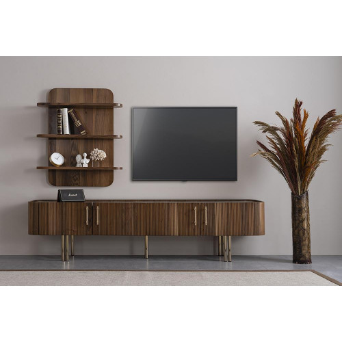 Wohnzimmer Möbel Design Wohnwand Luxus TV Ständer Braun Wandregale von Xl Moebel