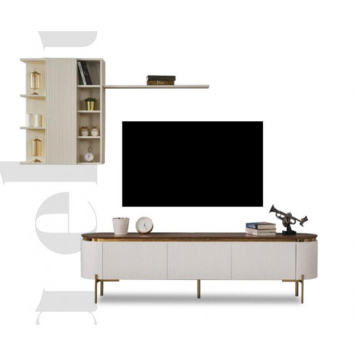 Wohnzimmer Set Besteht ausTV Lowboard und Wandschrank mit Elemente Gold von Xl Moebel