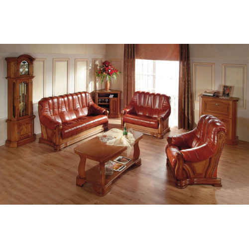 Wohnzimmer Sofagarnitur Couch Polster Sitz Sofa Leder Holz 3+2+1 Set von Xl Moebel