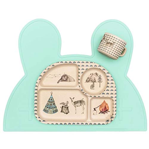 X-Labor Baby Kinder Tischset Platzset Hase Silikon Wasserdicht Rutschfest Abwaschbar Babyplatte Platzmatte Platzdecken 47.5x34cm grün von Xlabor