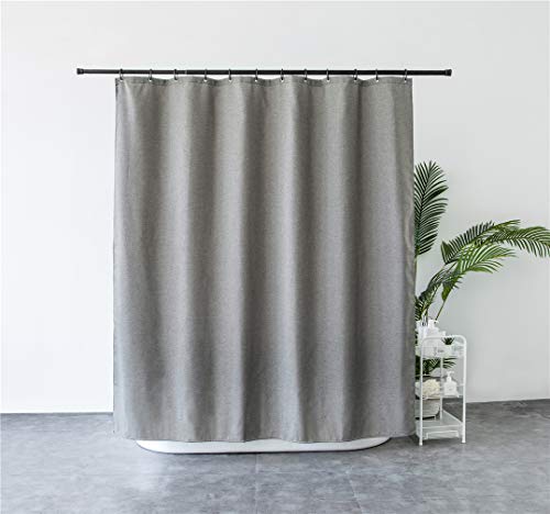 X-Labor Premium Leinen Duschvorhang 240x200cm Wasserdicht Stoff Anti-Schimmel inkl. 12 Duschvorhangringe Waschbar Badewannevorhang 180x200cm Grau von Xlabor