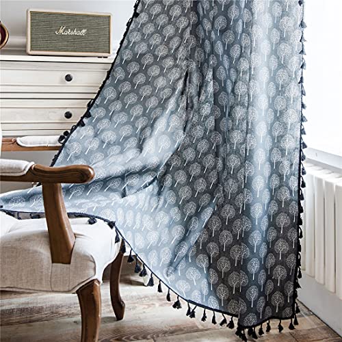 Xlabor Boho Vintage Gardinen mit Quaste Halbverdunkelungsvorhänge mit Ösen Baumwolle Leinen Dekoschal für Wohnzimmer Schlafzimmer 1er-Pack Motiv-G 150 x 220 cm von Xlabor