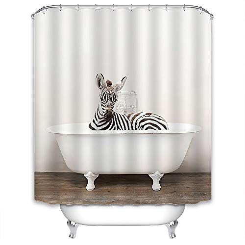 Xlabor Lustig Tier Duschvorhang Badewannevorhang Wasserdicht Anti-Schimmel Stoff inkl. 12 Duschvorhangringe für Badezimmer Zebra 180x180cm von Xlabor