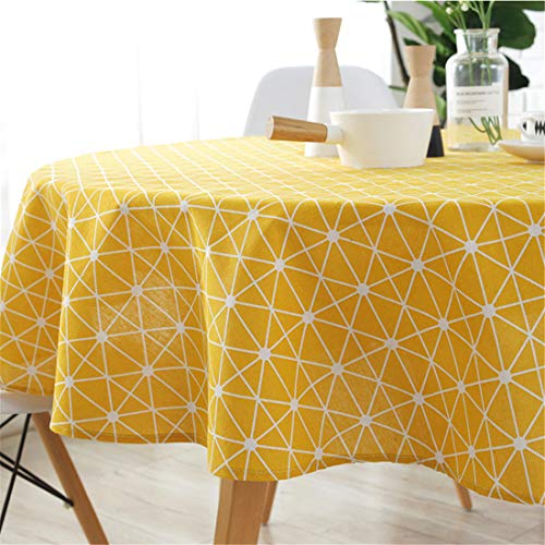 Xlabor Rund Tischdecke Baumwolle Leinen Tischtuch Tischwäsche Pflegeleicht Garten Zimmer Tischdekoration gelb 100cm von Xlabor