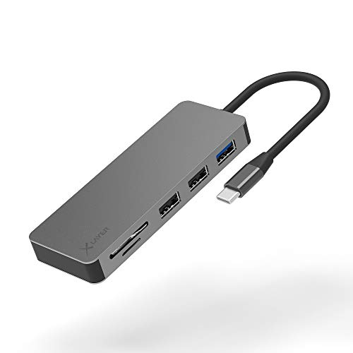 XLayer USB C Hub MULTIPORT Adapter | HDMI SD 4K Docking Station 3.0 | Kompatibel für MacBook Pro/Air, iPad Pro, Chromecast, Switch, Windows Geräte und Monitoren | 7 in 1 mit Power Delivery | Grau​ von Xlayer