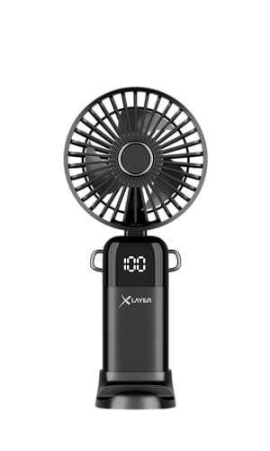 Xlayer Ventilator klappbarer Handventilator mit Smartphone Halterung 1.200 mAh (Schwarz) von Xlayer