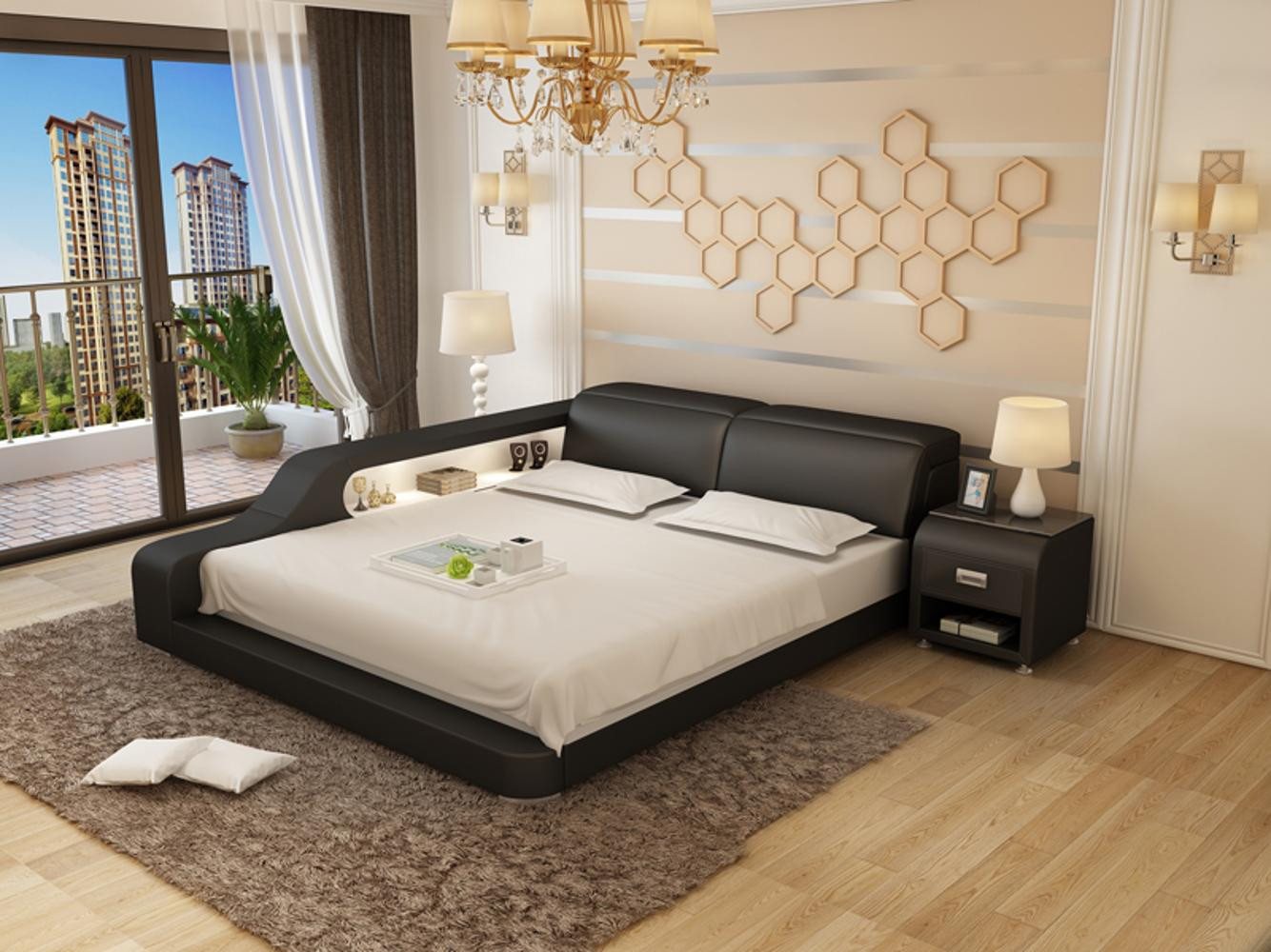 Xlmoebel, Wasserbett Hotel Doppelbett Komplettset Lederbett Polsterbett Wasser, (Wasserbett LB8818), Hergestellt in Europa von Xlmoebel