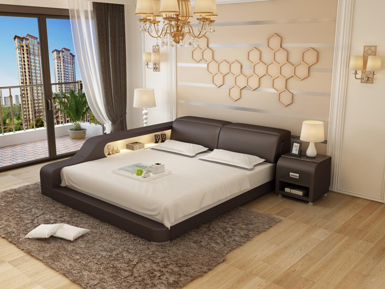 Xlmoebel, Wasserbett Hotel Doppelbett Komplettset Lederbett Polsterbett Wasser, (Wasserbett LB8818), Hergestellt in Europa von Xlmoebel