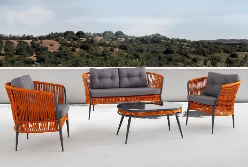Xlmoebel Gartenlounge-Set Set mit Zweisitzer-Sofa Sessel und Couchtisch für den Orangengarten, (3-tlg., 4tlg.Veranda Set (Sofa 2 + 1 + 1 Sitzer + Couchtisch), Hergestellt in Europa von Xlmoebel