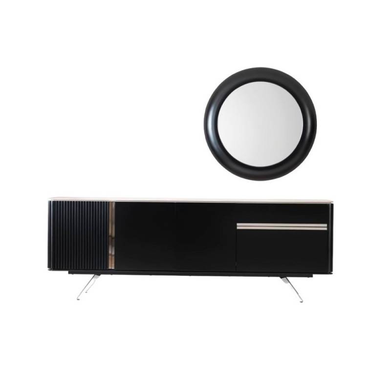 Xlmoebel Sideboard Wohnzimmer Anrichte Spiegel Sideboard Holz mit Metall Stil schwarze (Anrichte + Spiegel), Hergestellt in Europa von Xlmoebel