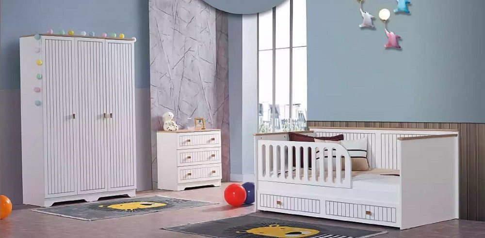 Xlmoebel Babymöbel-Set Möbelset für Kinder- und Jugendzimmer in Weiß mit Bett, Kommode, (4-tlg., 3tlg. Schlafzimmer Set (Kinderbett+Kommode+Kleiderschrank), Hergestellt in Europa von Xlmoebel