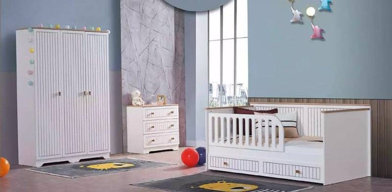 Xlmoebel Babymöbel-Set Möbelset für Kinder- und Jugendzimmer in Weiß mit Bett, Kommode, (4-tlg., 3tlg. Schlafzimmer Set (Kinderbett+Kommode+Kleiderschrank), Hergestellt in Europa von Xlmoebel