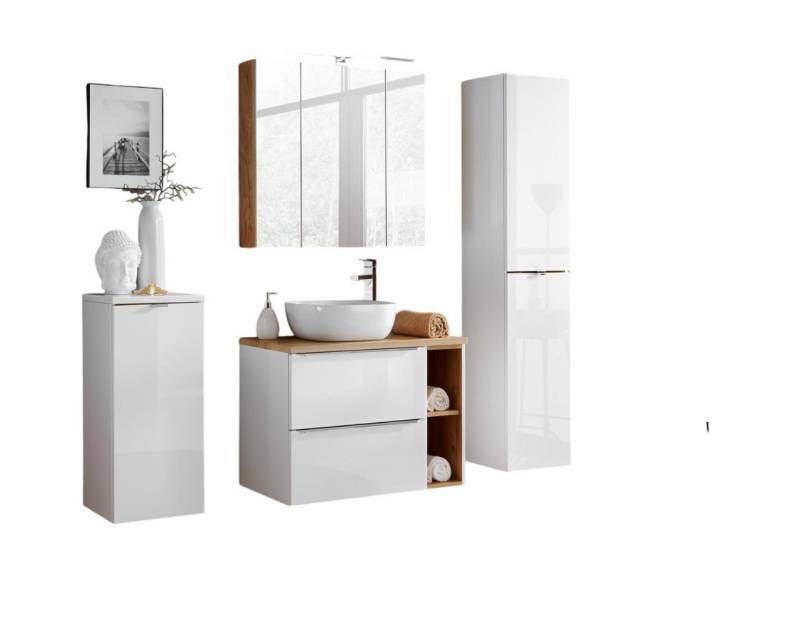 Xlmoebel Badezimmer-Set Badezimmer Einrichtungsset 5-teilig Schrank Lavabo, (5-St., Waschtisch + 2x Schränke + Hängeschrank + Schrank mit Spiegel), Hergestellt in Europa von Xlmoebel