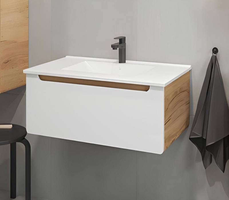 Xlmoebel Waschtisch Badezimmer-Set mit Design: Hängender Unterschrank aus Keramik (2tlg. Badezimmer Set (Waschbeckenschrank + Waschbecken), Hergestellt in Europa von Xlmoebel