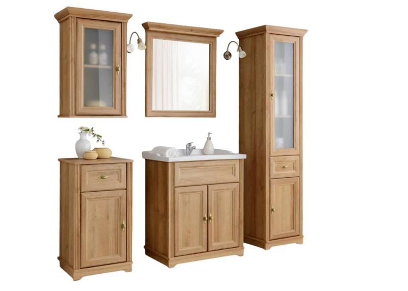 Xlmoebel Badezimmer-Set Design Badezimmer Möbel Bad 5 tlg Set Schrank Waschbecken, (5-St., Waschtisch + 2x Schränke + Hängeschrank + Spiegel), Hergestellt in Europa von Xlmoebel