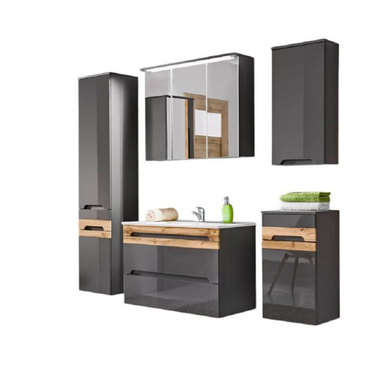 Xlmoebel Badezimmer-Set Design Badmöbel Set 5-teilig Schrank Garnitur, (5-St., Waschtisch + 3x Schränke + Hängeschrank + Spiegelschrank), Hergestellt in Europa von Xlmoebel