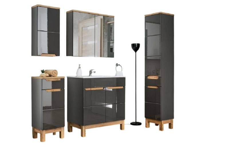 Xlmoebel Badezimmer-Set Design Möbel Badezimmer Set 5tlg. Schrank Garnitur, (5-St., Waschtisch + 2x Schränke + Hängeschrank + Schrank mit Spiegel), Hergestellt in Europa von Xlmoebel
