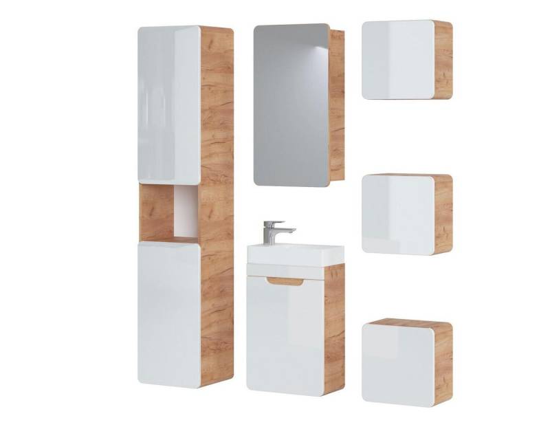 Xlmoebel Badezimmer-Set Gestalte Badmöbel 6-teiliges Set Schrank mit Licht, (6-St., Waschtisch + 4x Schränke + Spiegel), Hergestellt in Europa von Xlmoebel