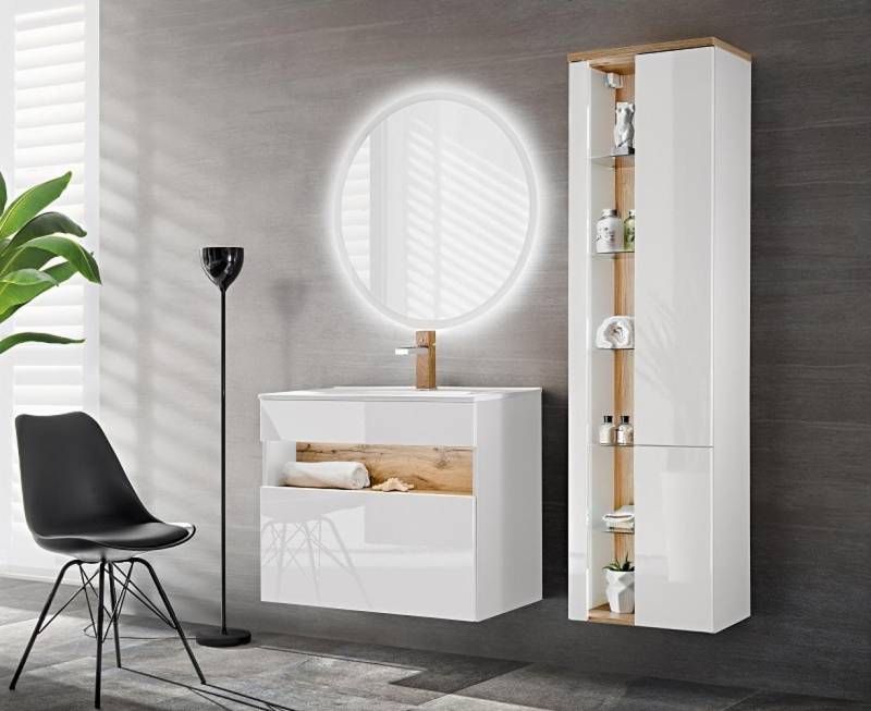 Xlmoebel Badezimmer-Set Gestaltung Badezimmer Möbel Bad 3-teiliges Set mit Schränken, (3-St., Waschtisch + Hochschrank + Schrank mit Spiegel), Hergestellt in Europa von Xlmoebel