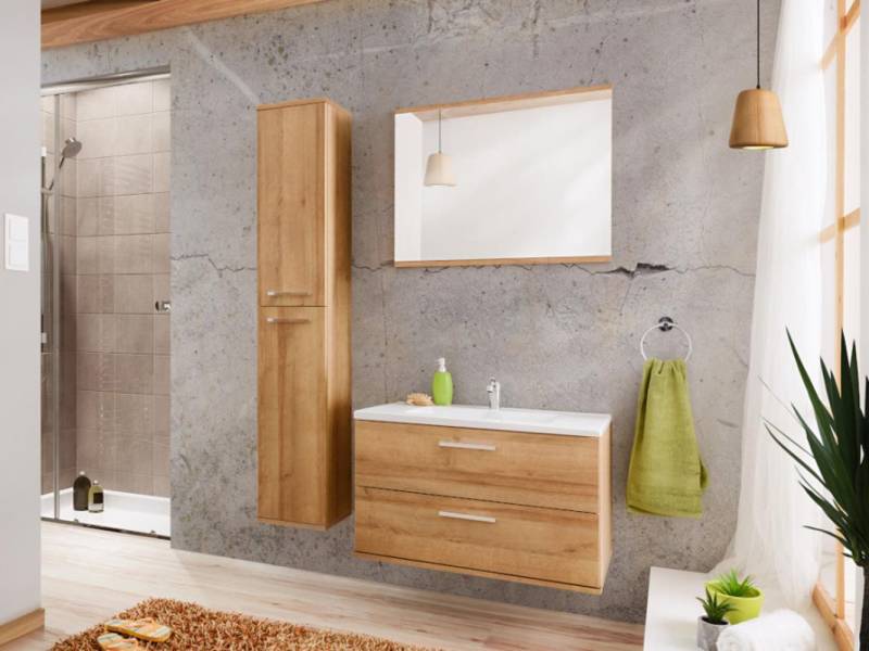 Xlmoebel Badezimmer-Set Gestaltung Badezimmer Möbel Bad Set Schrank Licht 3-teilig., (3-St., Waschtisch + Hochschrank + Spiegelschrank), Hergestellt in Europa von Xlmoebel