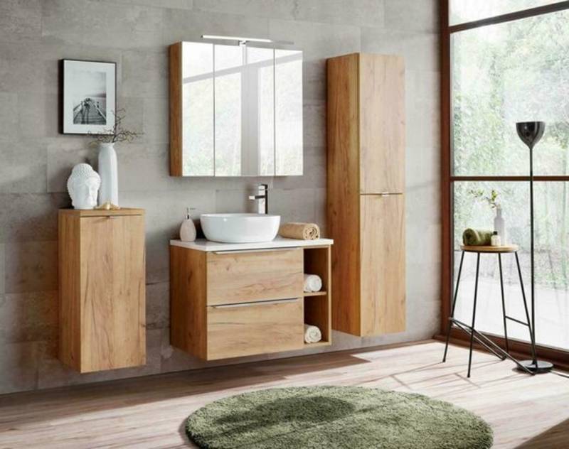 Xlmoebel Badezimmer-Set Gestaltung Badmöbel Set 4-teilig Schrankgarnitur, (4-St., Schrank + Waschtisch + Schrank mit Wäschekorb + Schrank mit Spiegel), Hergestellt in Europa von Xlmoebel