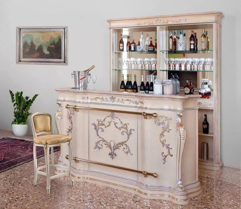 Xlmoebel Barschrank Traditionelle Bartresen Luxuriöser Barschrank Designermöbel Massivholz (2-St., Barschrank+Bartheke) Hergestellt in Italy von Xlmoebel